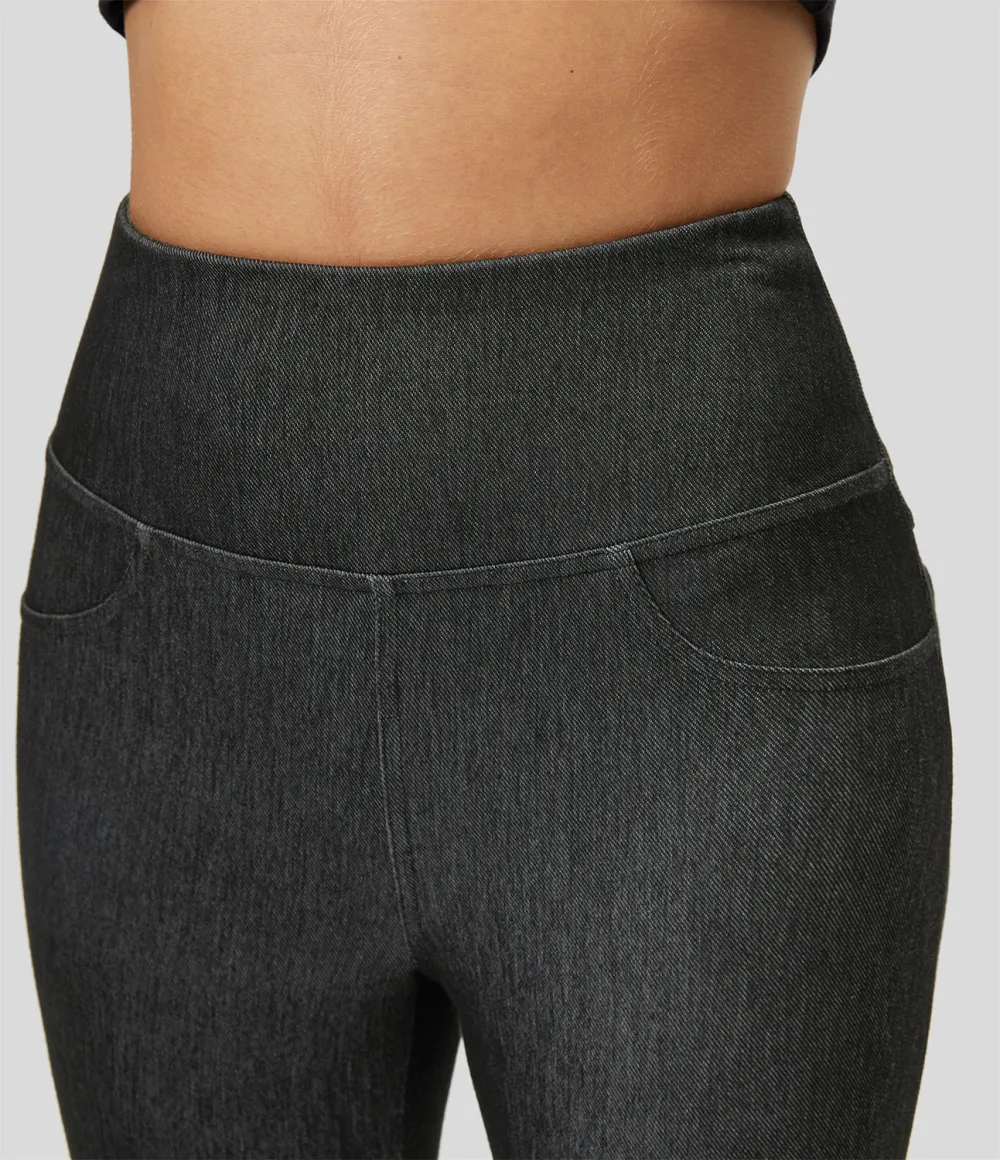 Magic High Waisted Back Pocket Stretchy Knit Denim Casual Flare Leggings