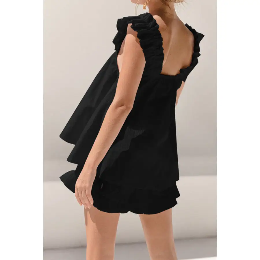 Ruffled Square Neck Top and Shorts Set