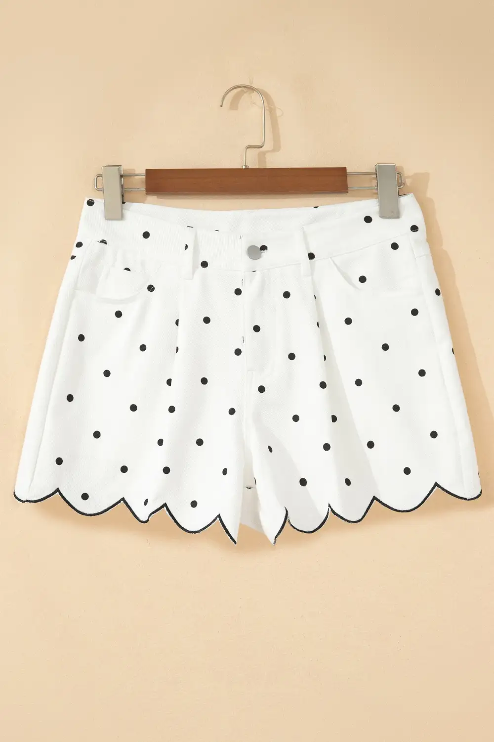 Zip-Detail Pocketed Polka-Dot Casual Shorts