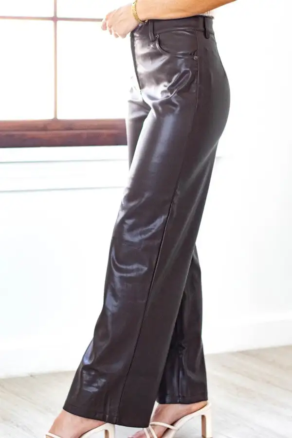Black Faux-Leather Wide-Leg Trousers