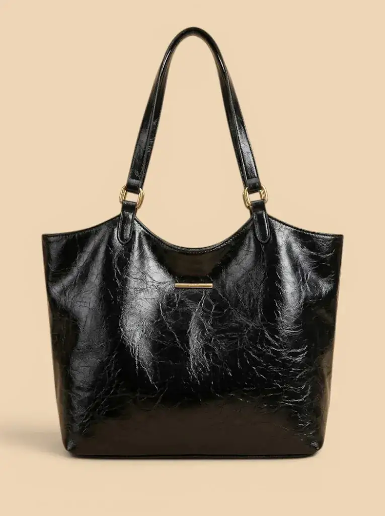 Glossy Vegan Leather Tote Bag