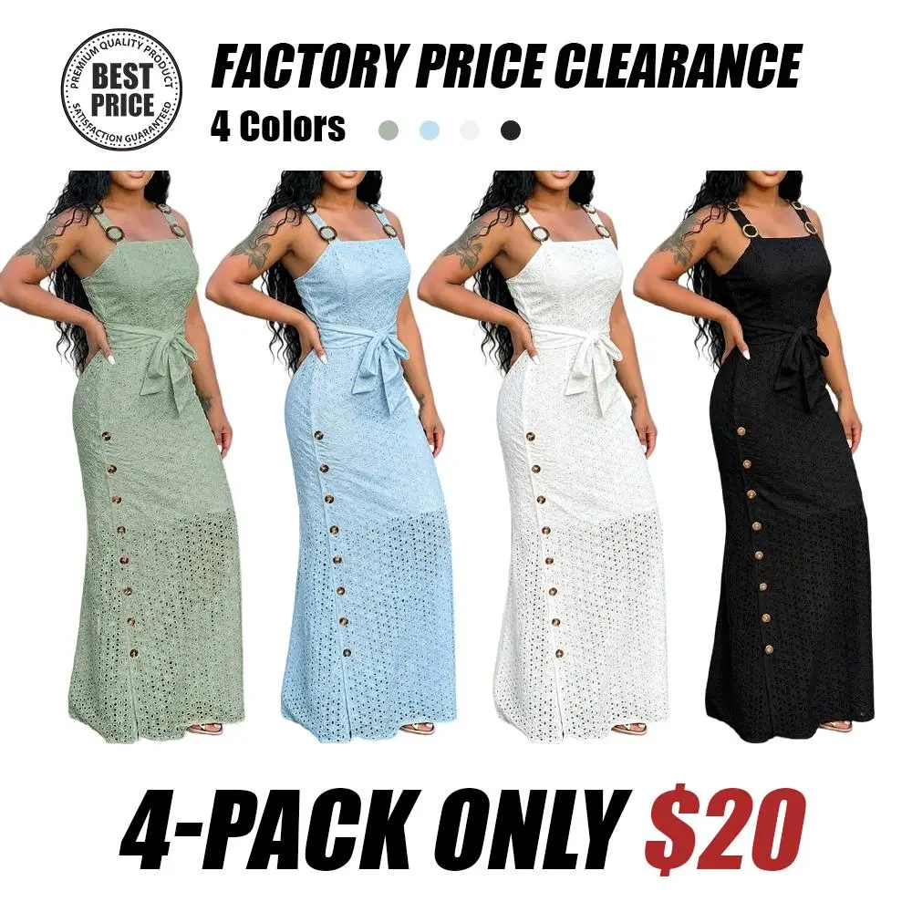 Women's open-back, side-slit embroidered spaghetti strap dress