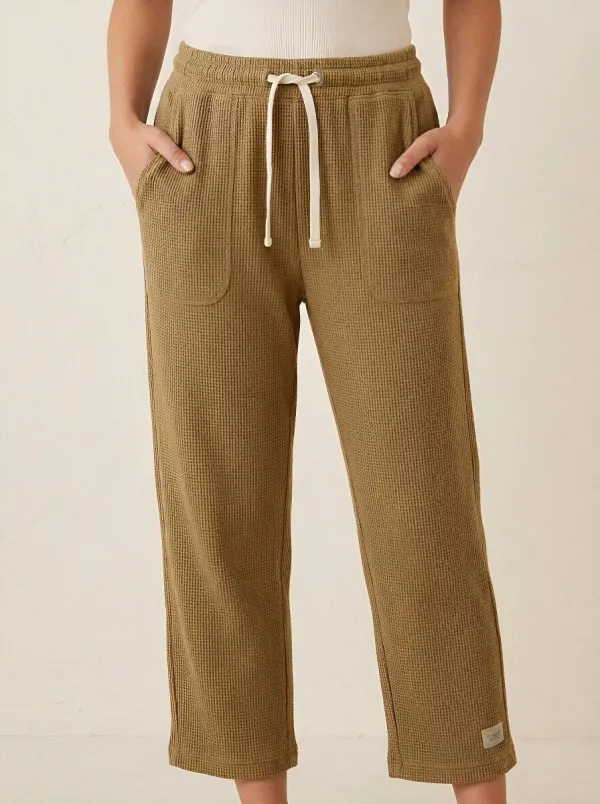Women's Olive Green Waffle Knit Drawstring Lounge Pants