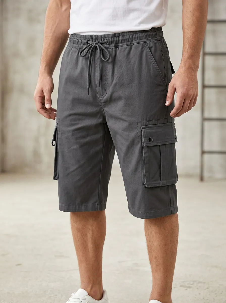 Contemporary Pocketed Drawstring Utility Cargo Shorts