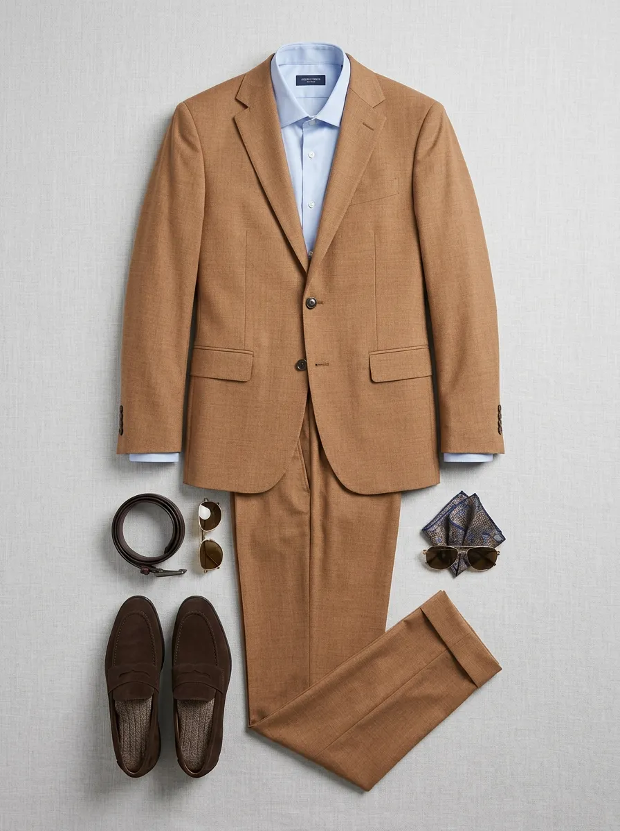 Notch-Lapel Two-Button Tailored Straight-Leg Men's Two-Piece Suit Set