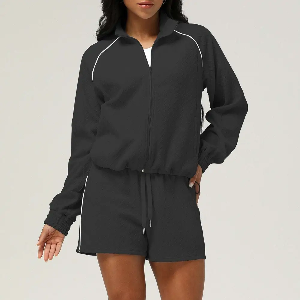 Long-Sleeve High-Waist Jacket and Shorts Active Set