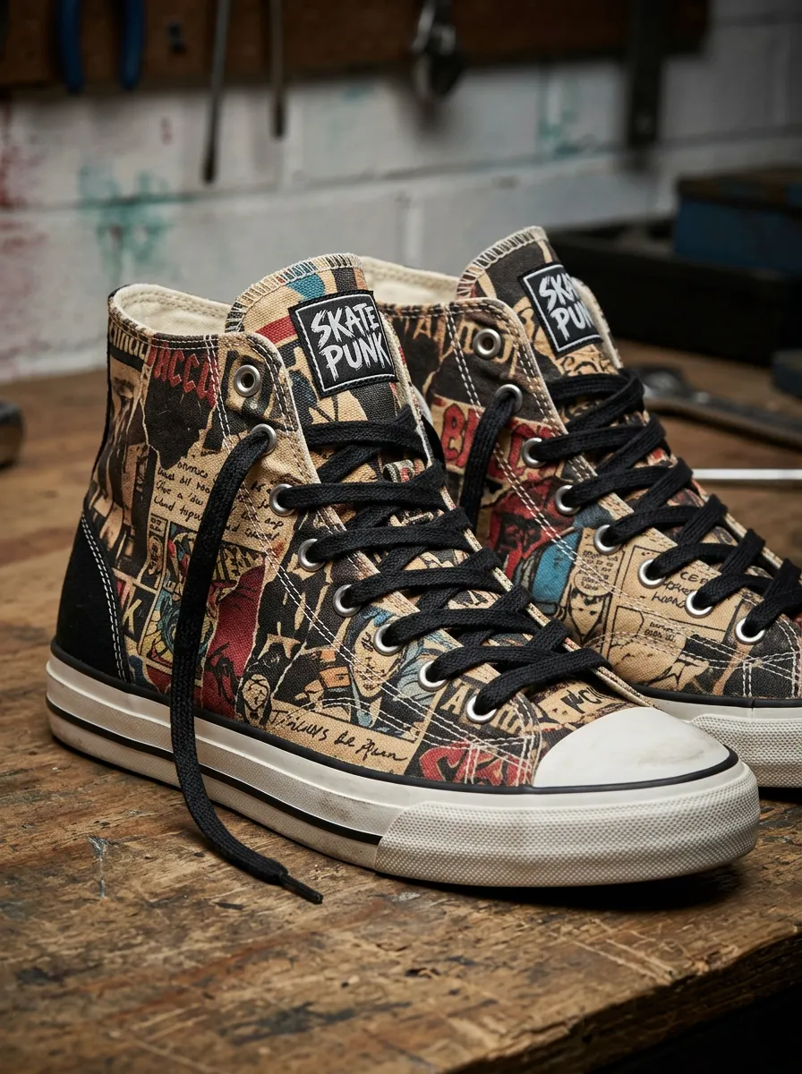 Men's Skate Punk Comic Strip Printed Canvas Shoes