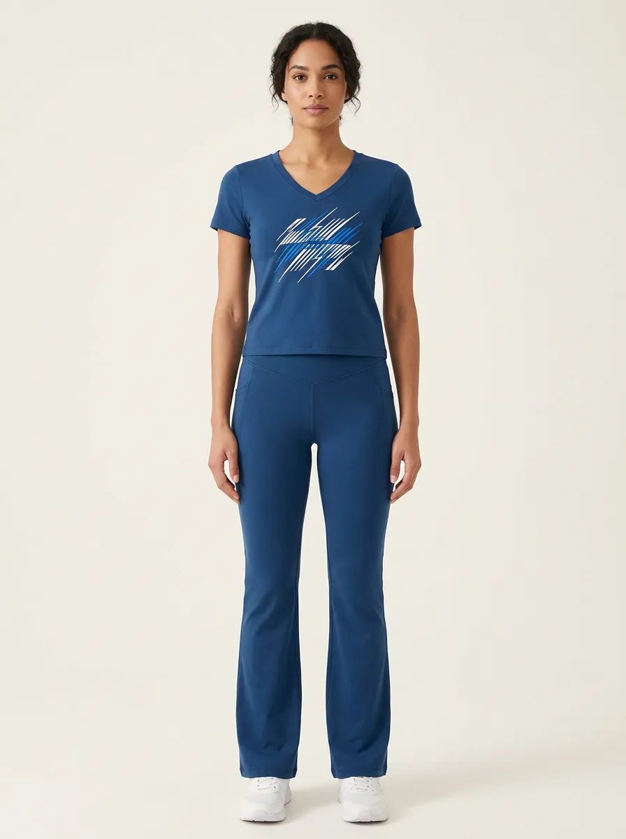 Women's V-Waist V-Neck T-Shirt and Flare Leggings Set