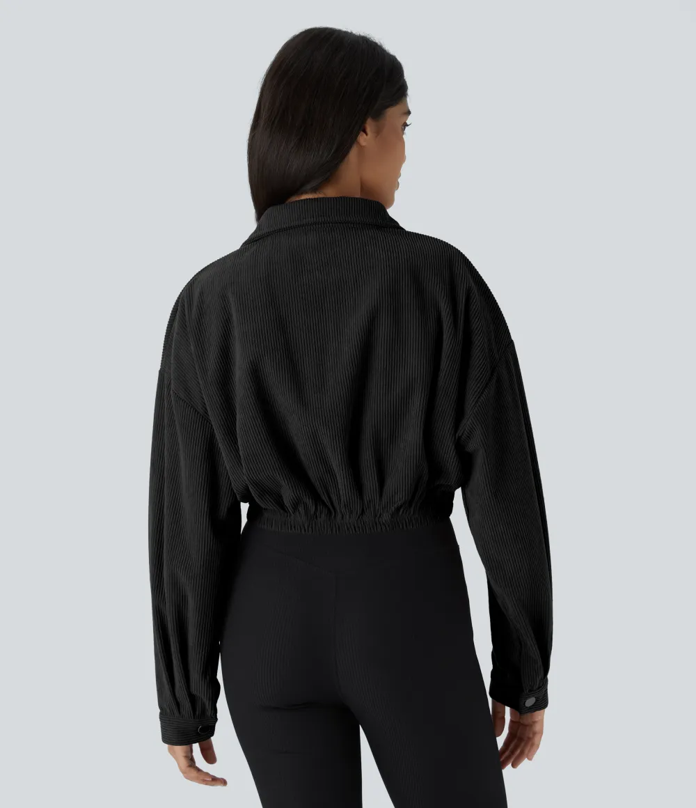 Pocket Cropped Corduroy Casual Jacket
