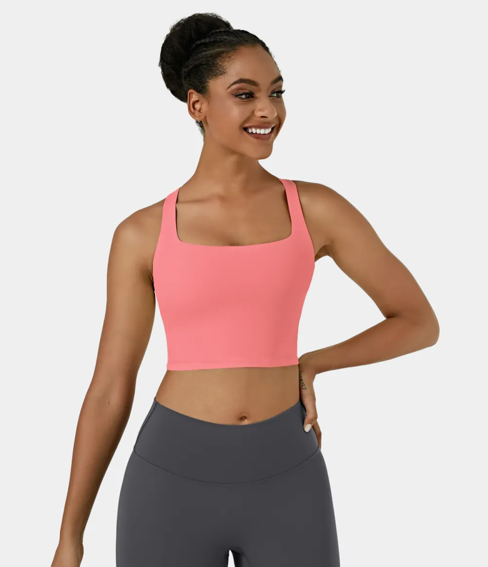 Softlyzero Airy Square Neck Backless Crisscross Cropped Cool Touch Yoga Tank Top-UPF50+