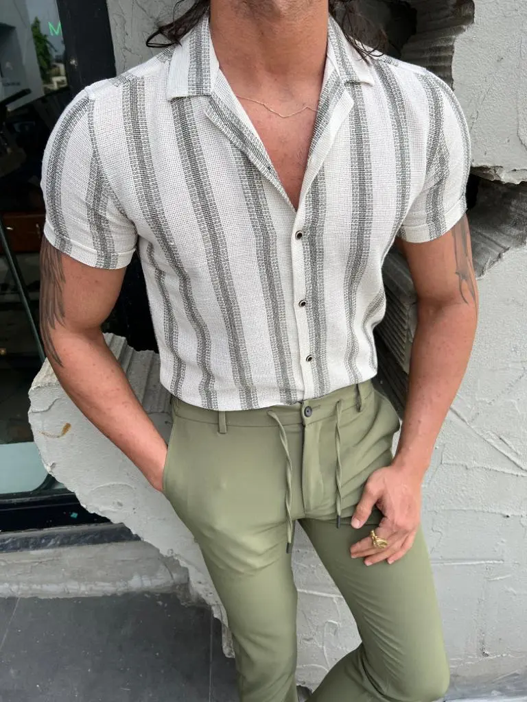 Modern Slim Fit Striped Cotton Casual Shirt