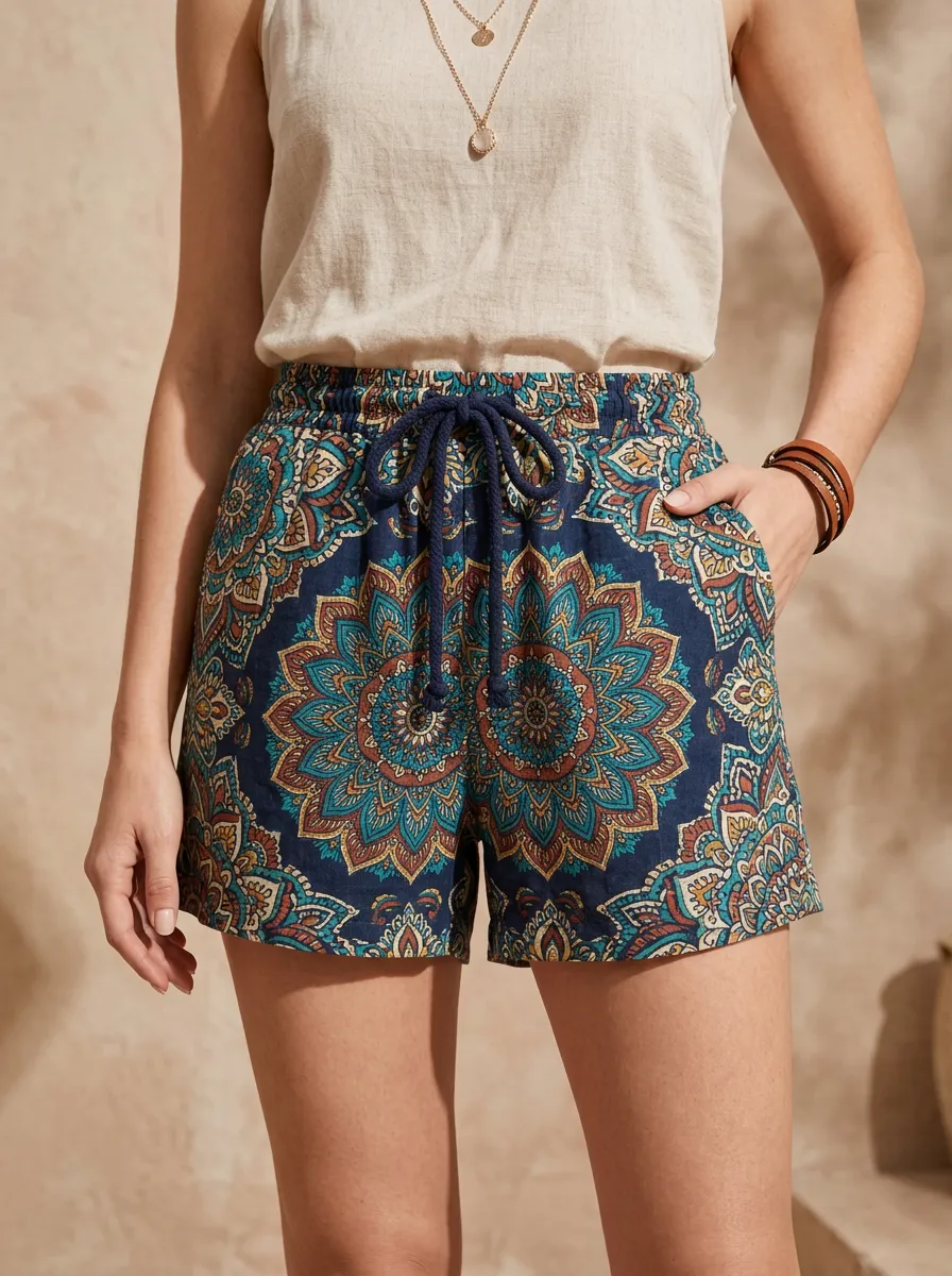 Women's Boho Mandala Pattern Printed Shorts