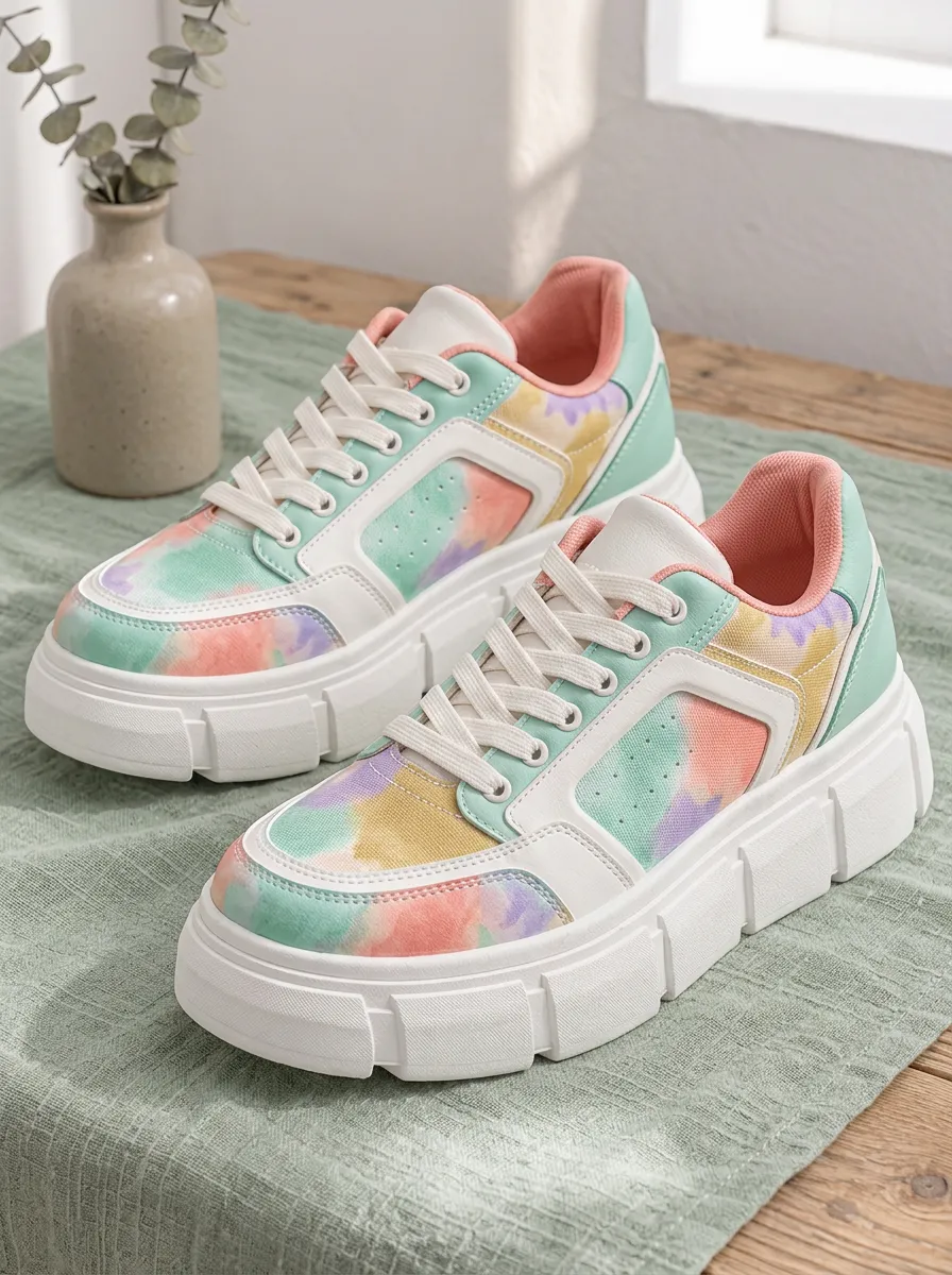 Women's Modern Pastel Tie-Dye Pattern Skate Shoes