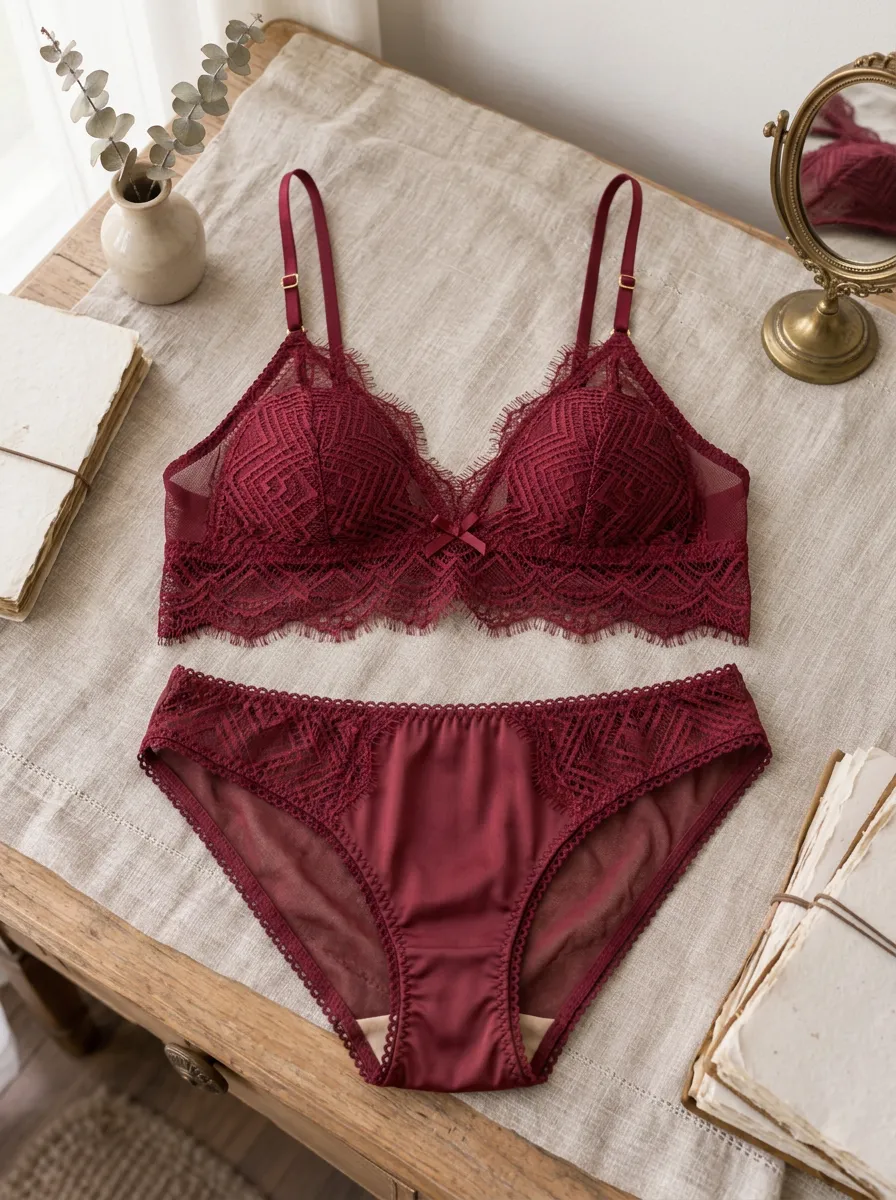 Women's Lace Geometric Patterned Lace Lingerie Set