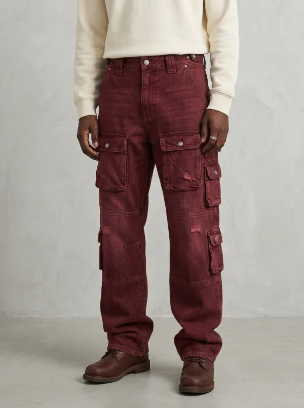 Men's Blue Distressed Mid Blue Cargo Pants