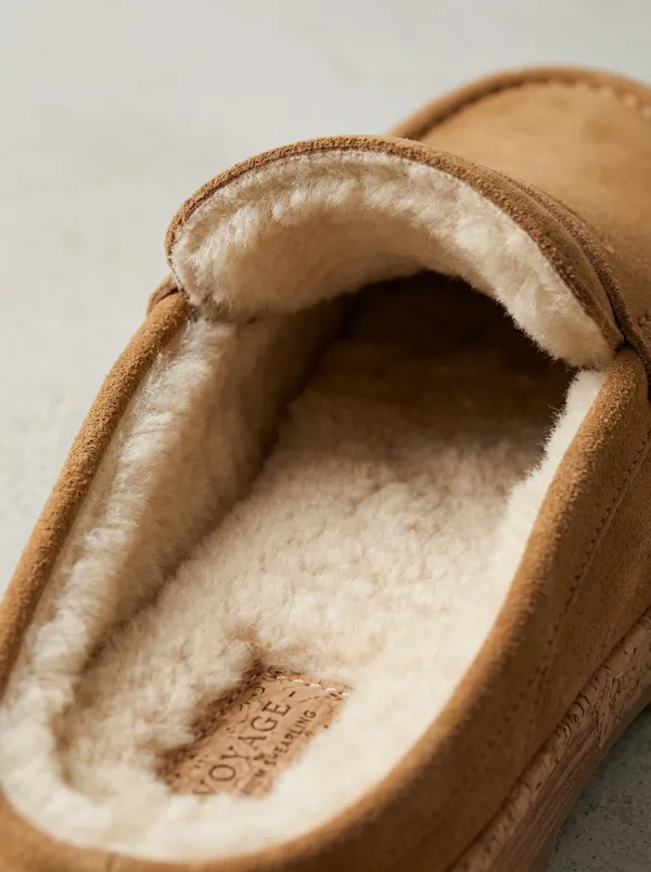 Women's Faux Fur Lined Casual Suede Wood Sole Loafers