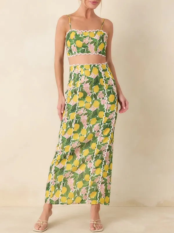 Yellow Lemon Print Crop Top