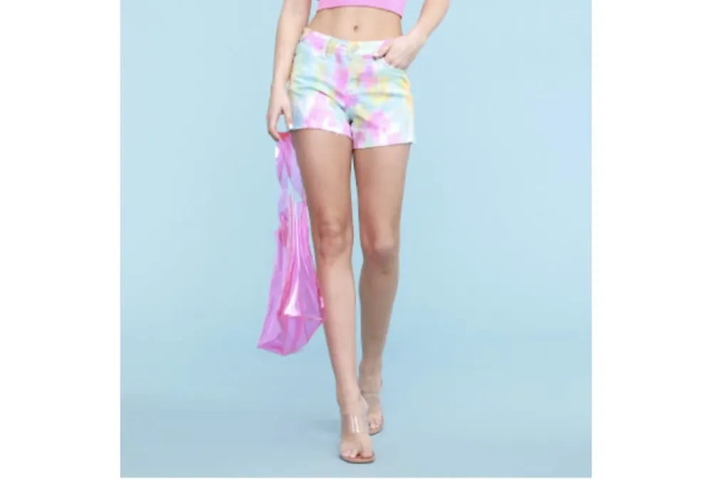 Rainbow Tie-Dye Cutoff Denim Shorts
