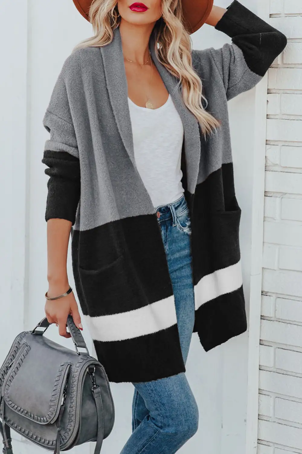 Gingerbread Latte Color Block Pocketed Cardigan