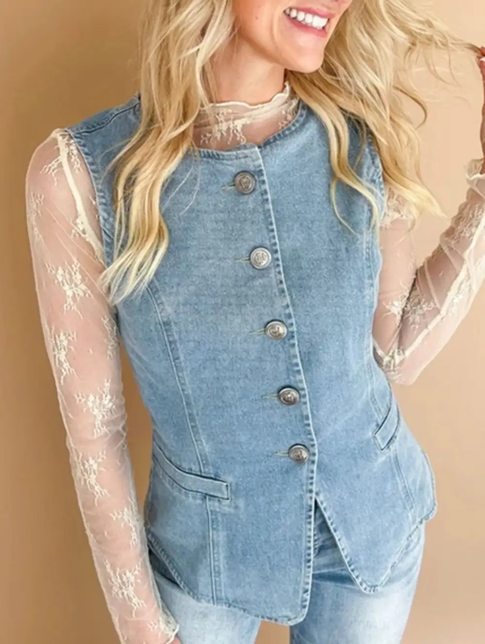 Denim Vest Sleeveless Single-Breasted Top