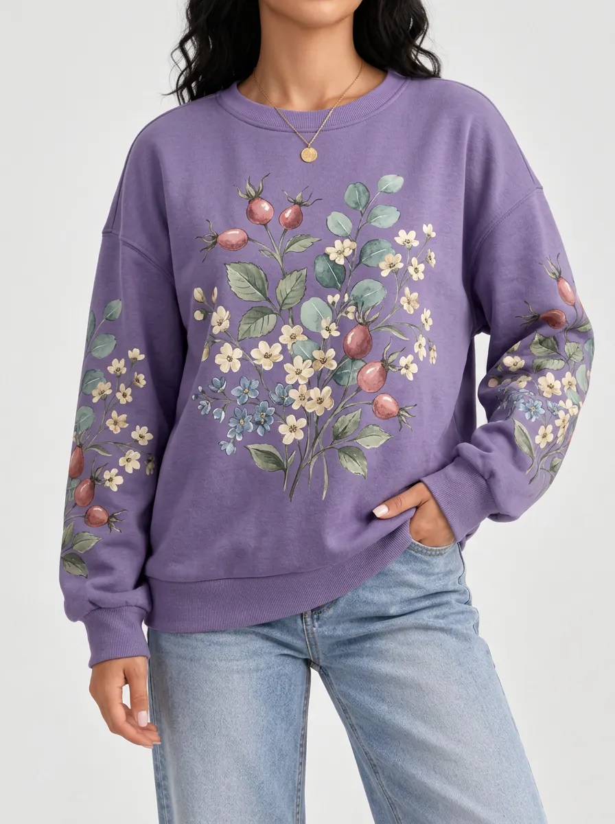 Women's Floral Motif Graphic Casual Sweatshirt