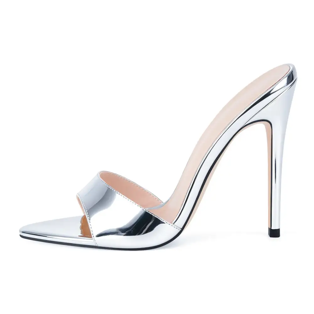 Pointed Toe Patent Leather Mule Sandals