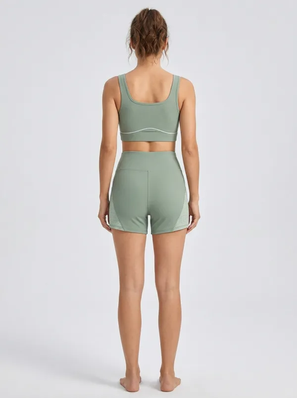 Practical Ribbed Texture Houndstooth Pattern Set Women's Tank Top And Sports Shorts Set
