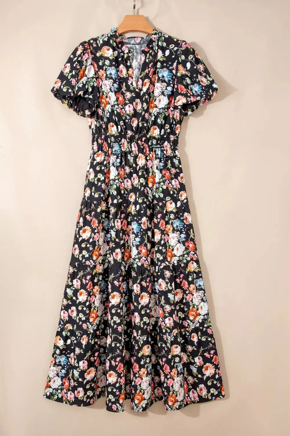 Floral Print Smocked Waist Maxi Dress