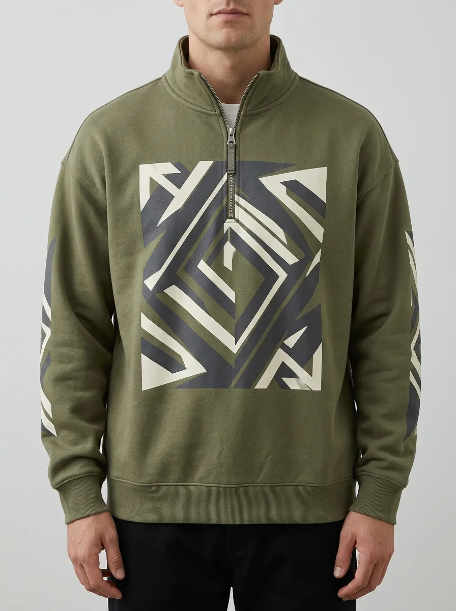 Casual Pattern Half-Zip Geometric Abstract Men's Half-Zip Sweatshirt