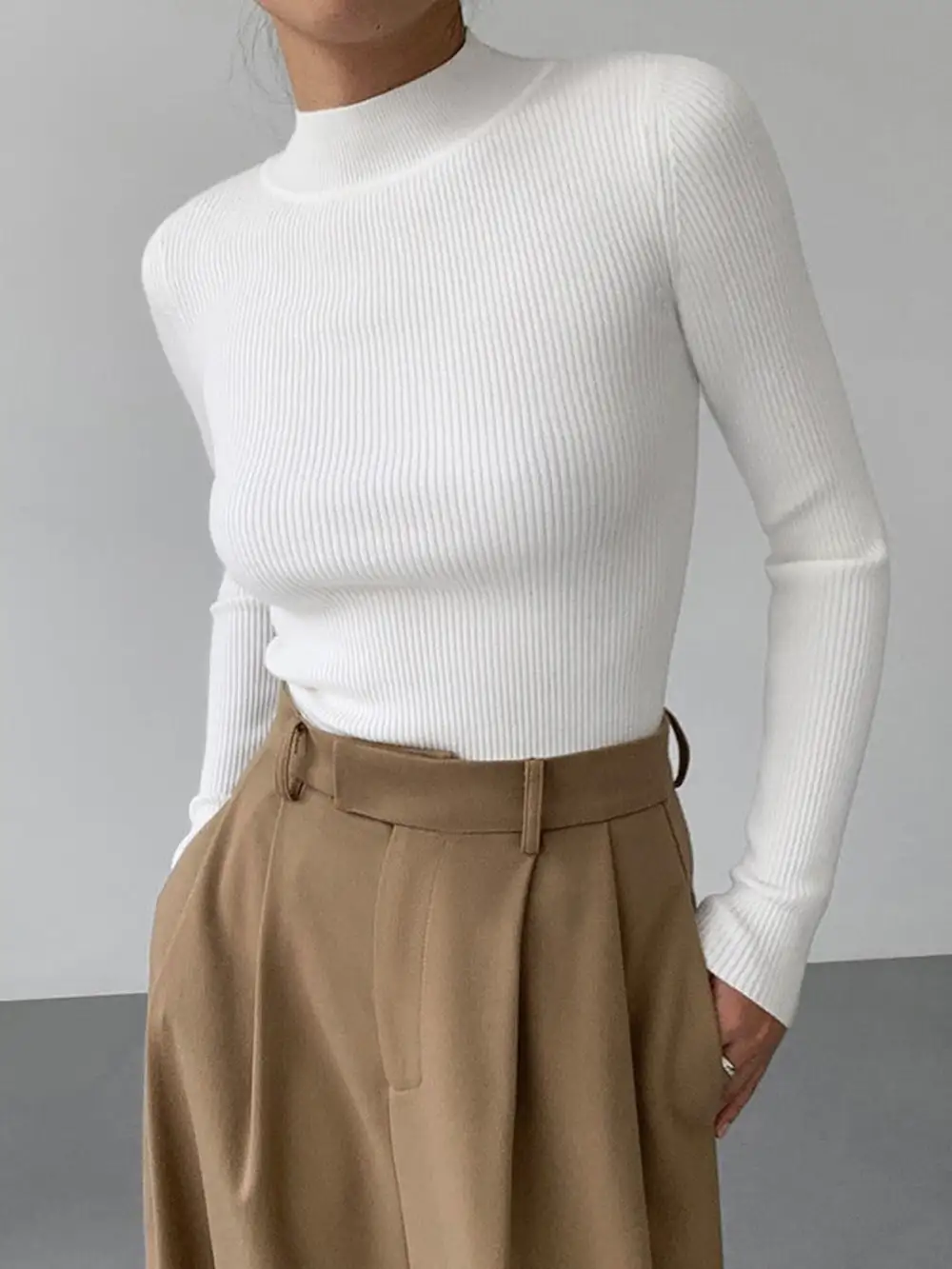 Ribbed High Neck Sweater