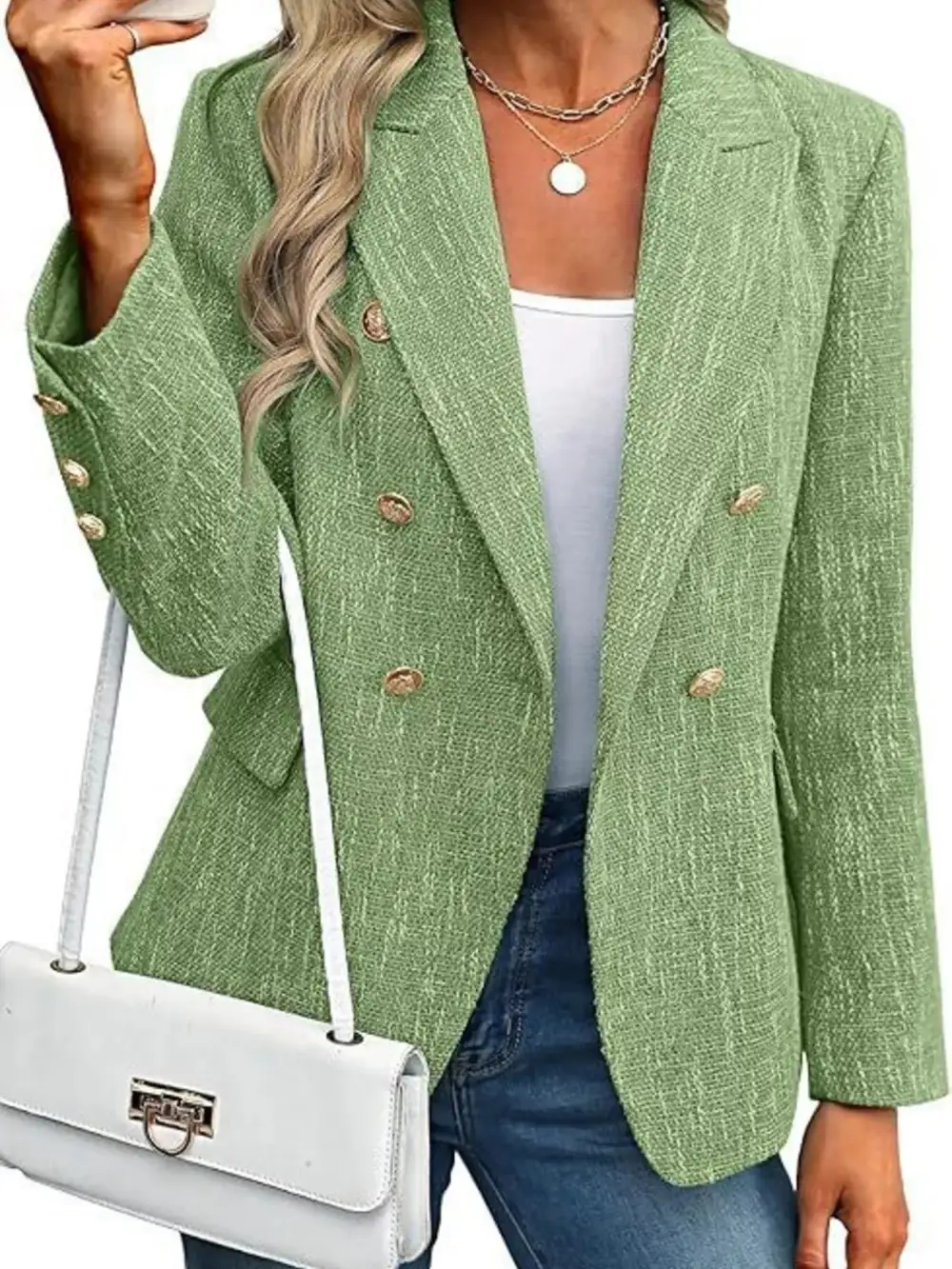 Double Breasted Lapel Collar Blazer