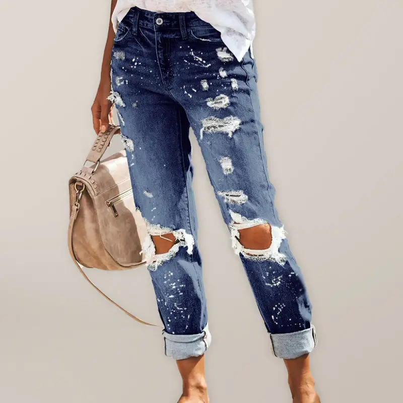 Relaxed Ripped Washed Pocketed Straight Leg Jeans