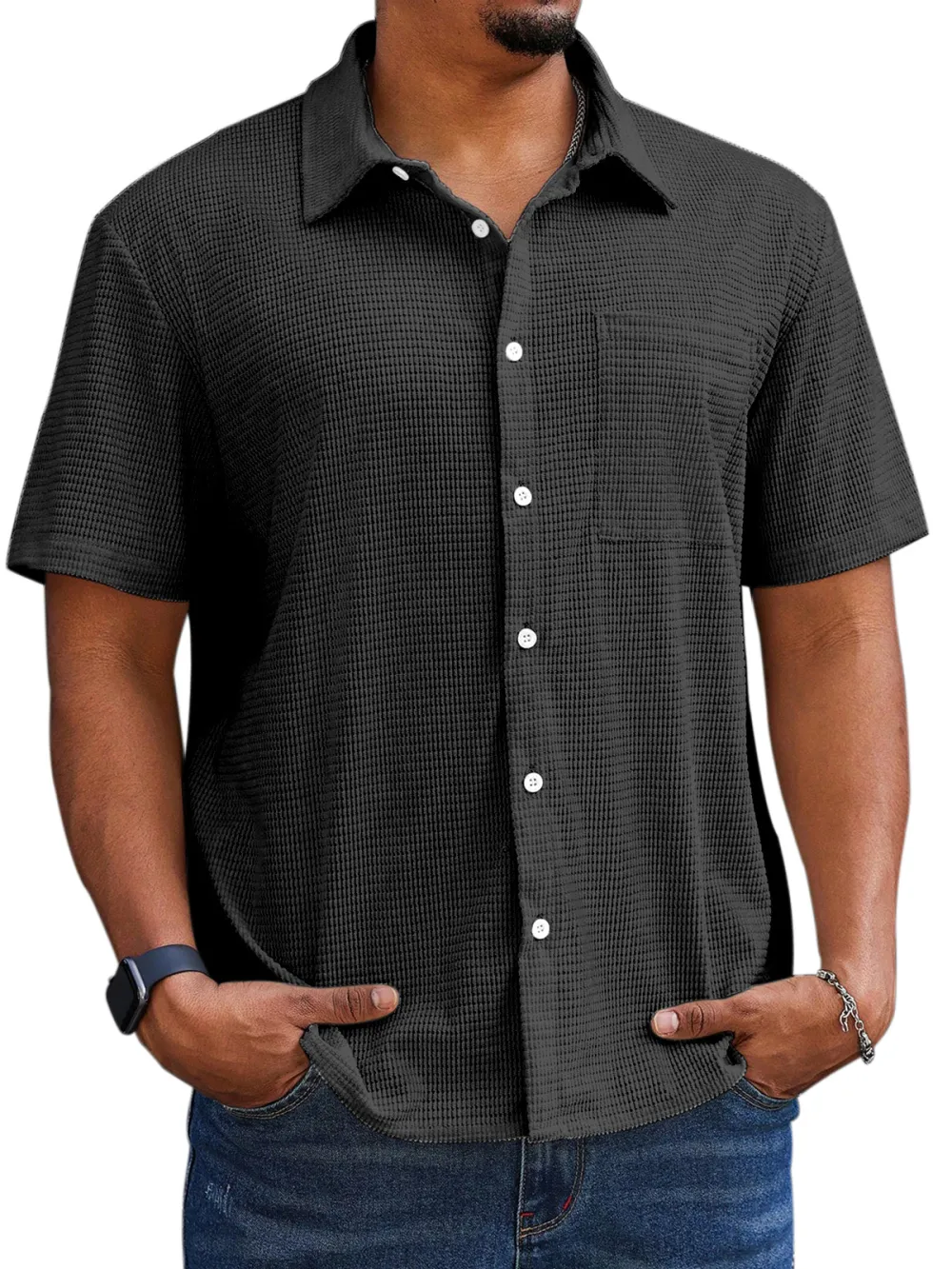 Textured Knit Short Sleeve Shirt