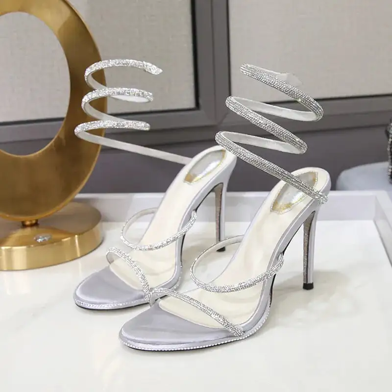 Satin Rhinestone Wraparound Pumps
