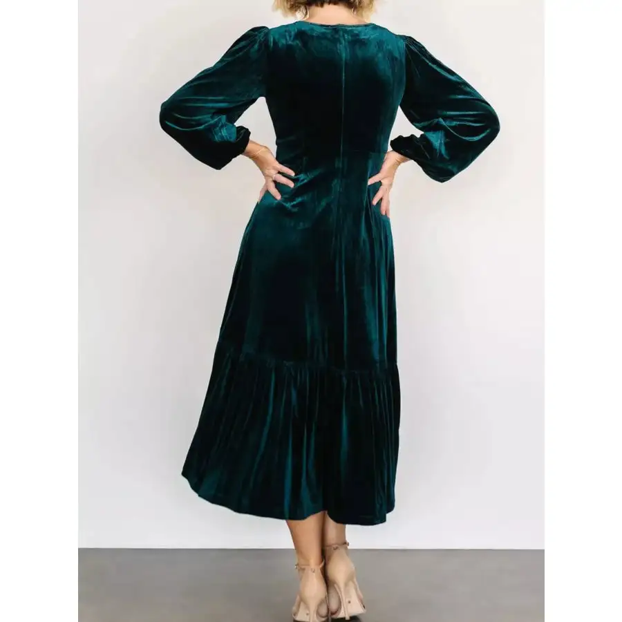 Velvet Tiered Long Sleeve Midi Dress