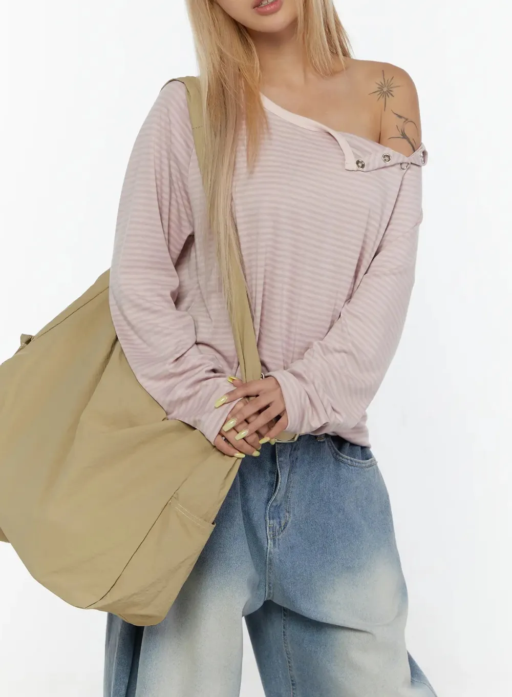 Oversized Stripe Buttoned Long Sleeve Top