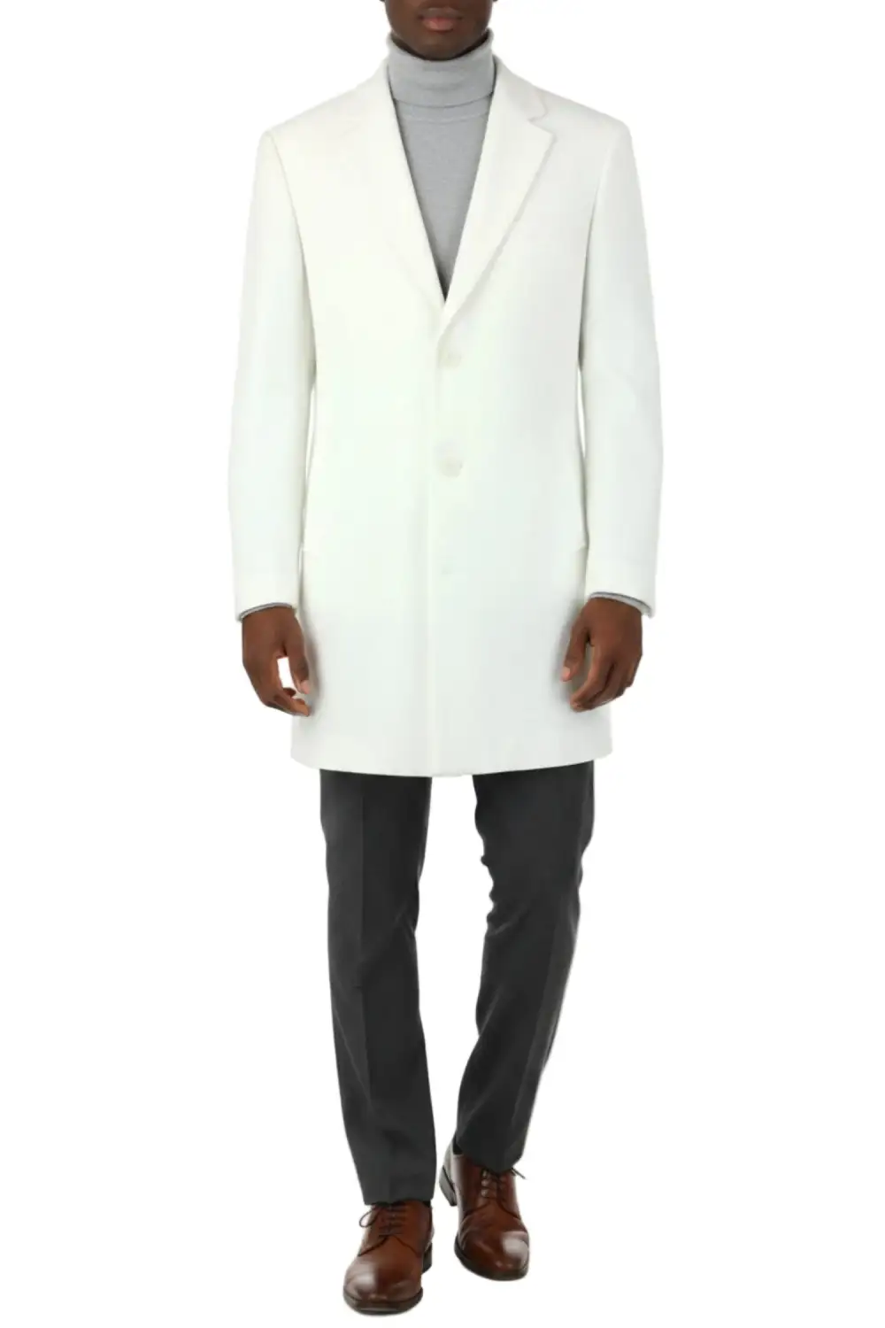 Off White Slim Fit Regular Wool Single Breasted Three Button Overcoat