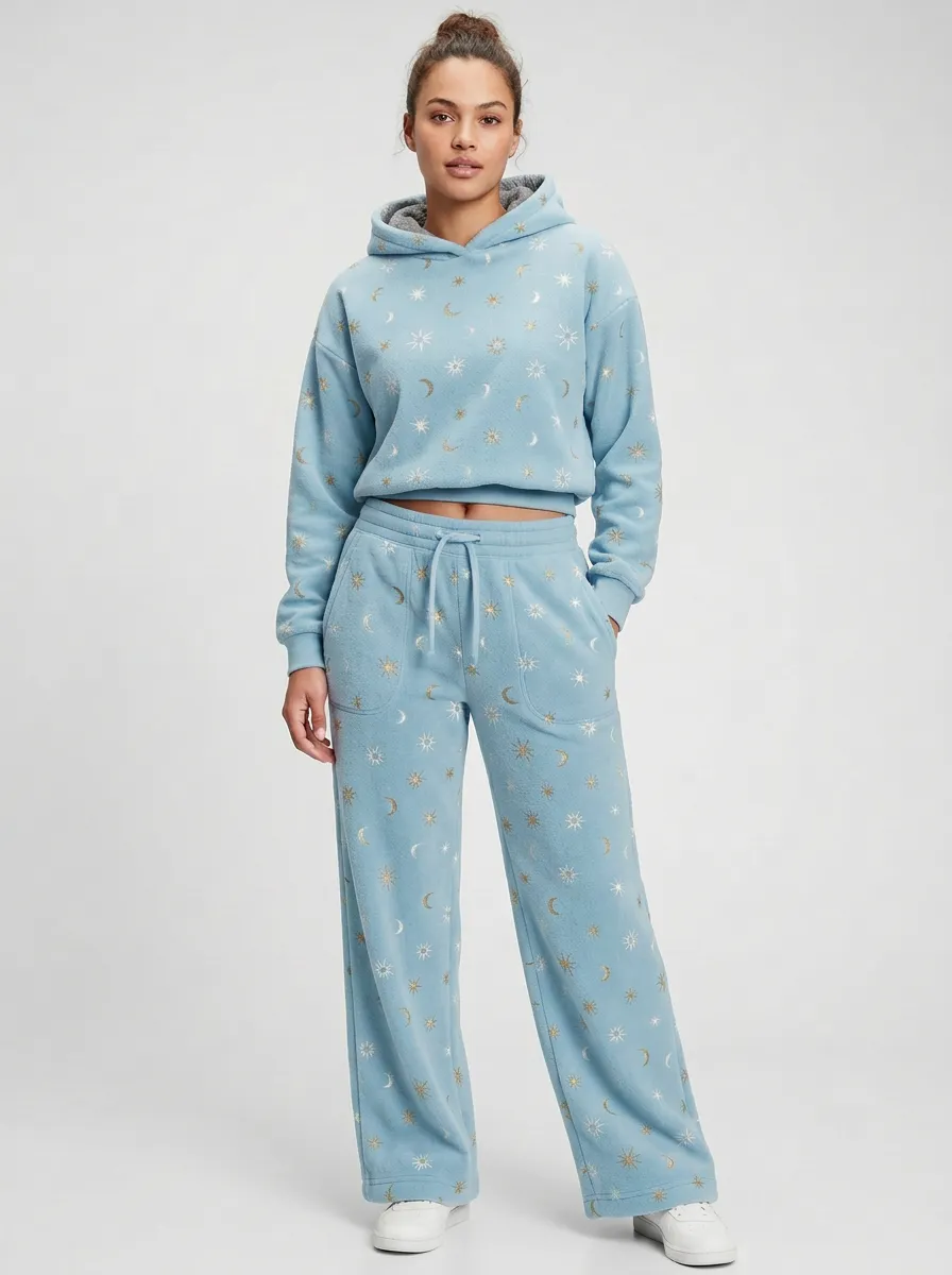 Women's Celestial Print Hoodie And Wide-Leg Lounge Set