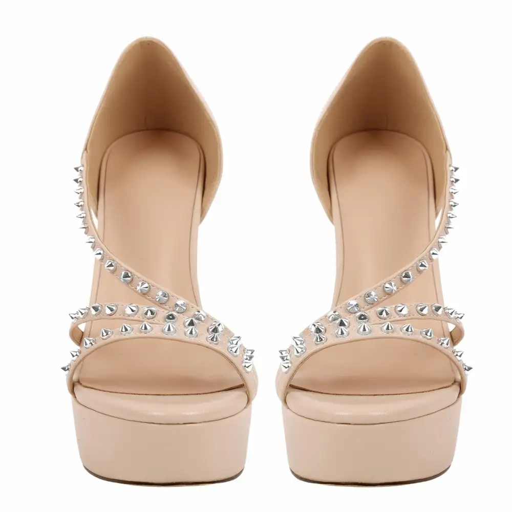 Round Toe Platform Rivet Slip On Sandals