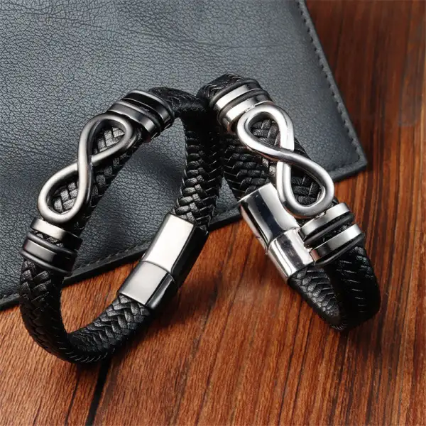 Endless Knot Design Titanium Steel Braided Leather Bracelet