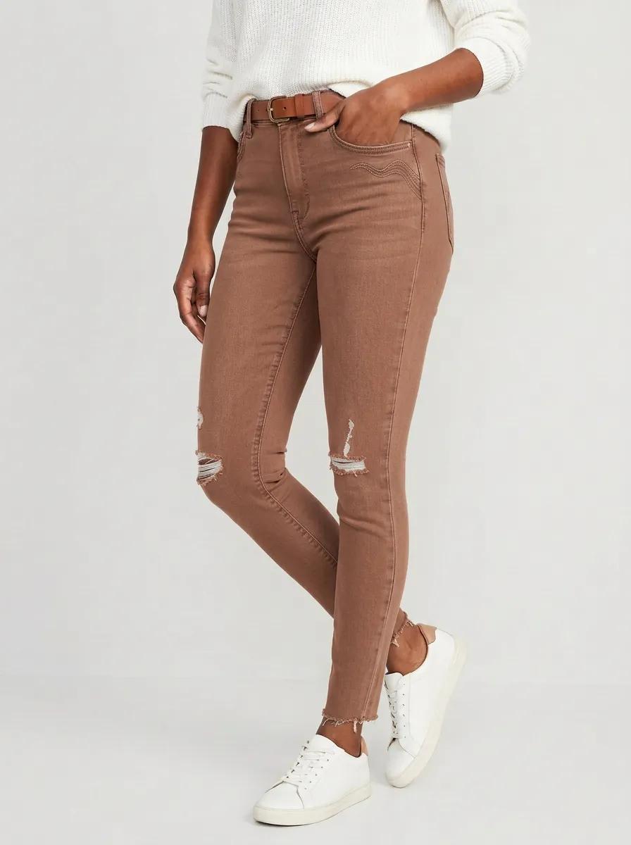 Women's Casual Distressed Raw Hem Slim Fit Jeans