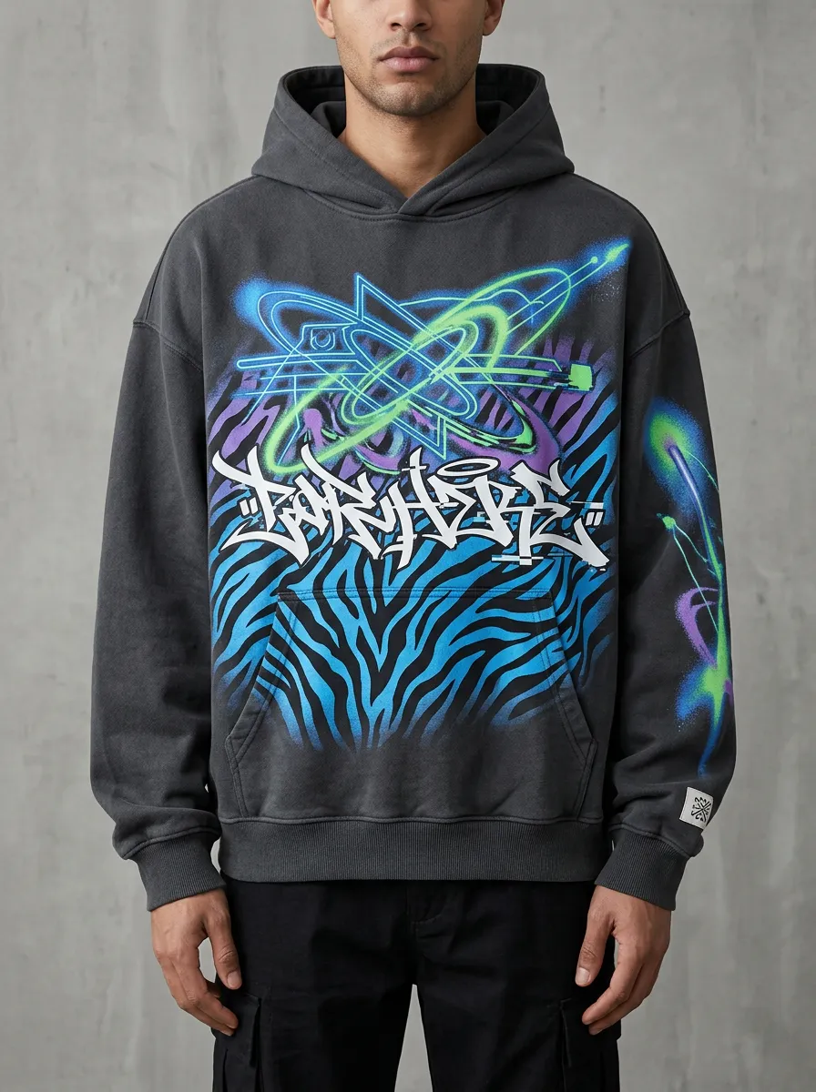 Men's Streetwear Graffiti Zebra Planet Hoodie