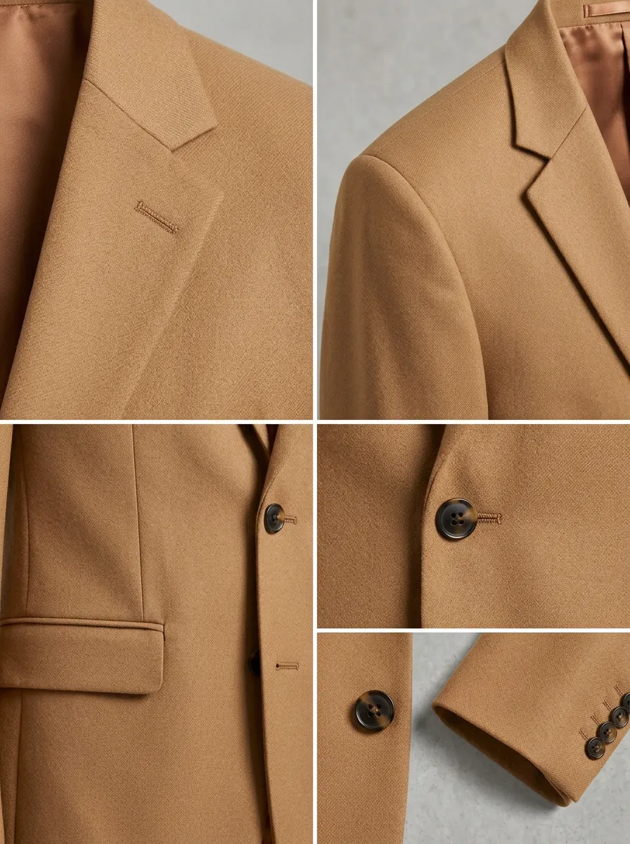 Men's Business Formal Camel Solid Color Tailored Blazer Jacket