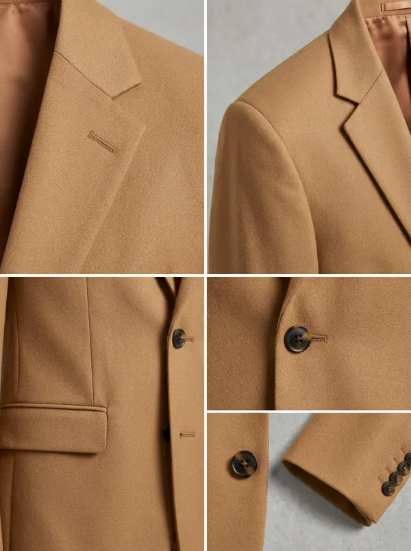 Men's Business Formal Camel Solid Color Tailored Blazer Jacket
