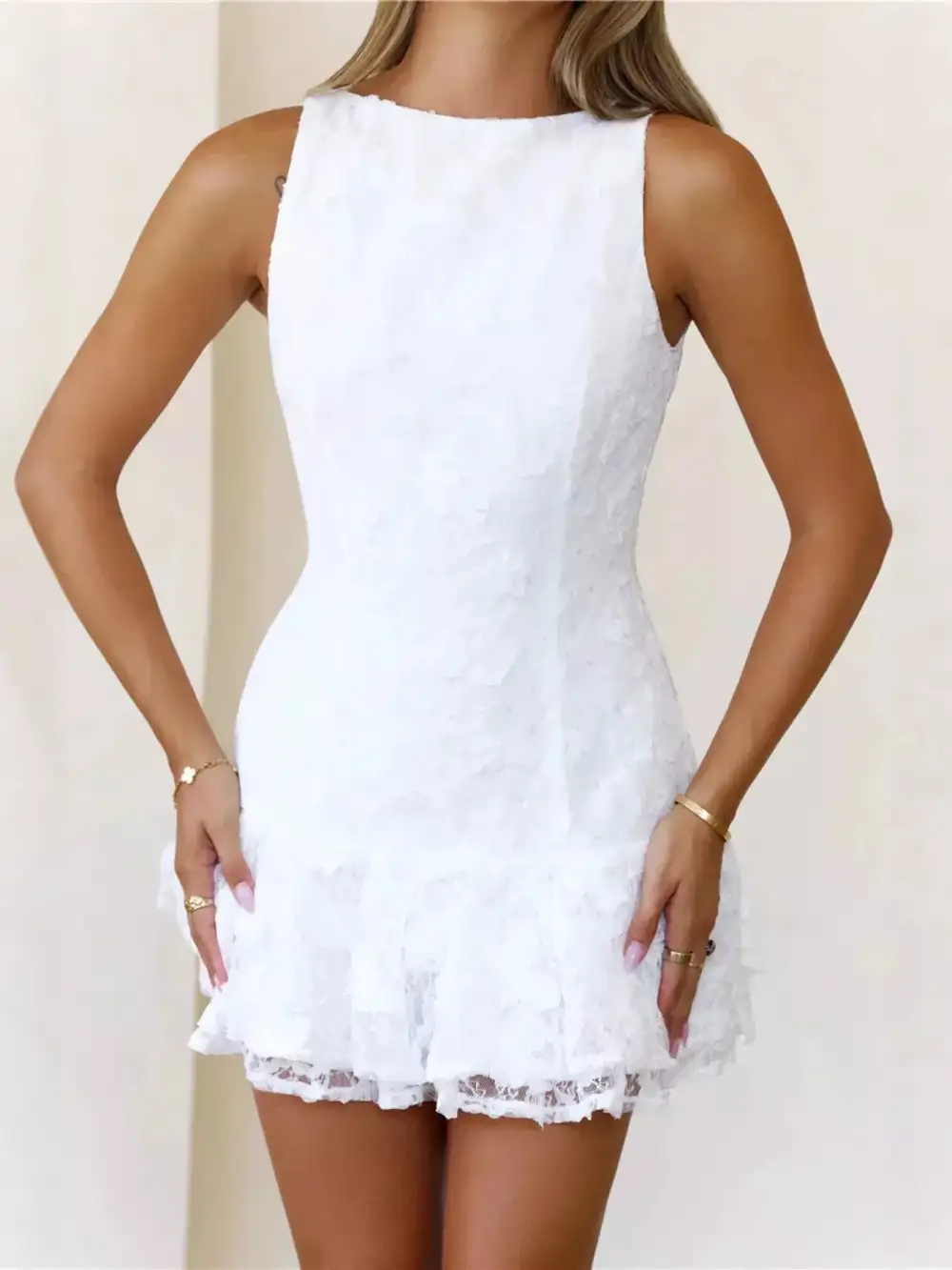 Lace Ruffle Mini Dress