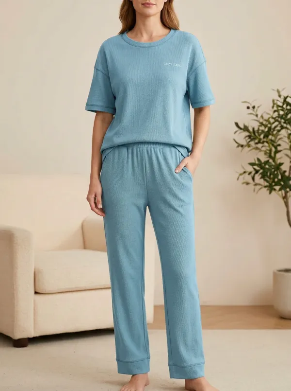 Cozy Days Waffle Knit Printed Lounge Set
