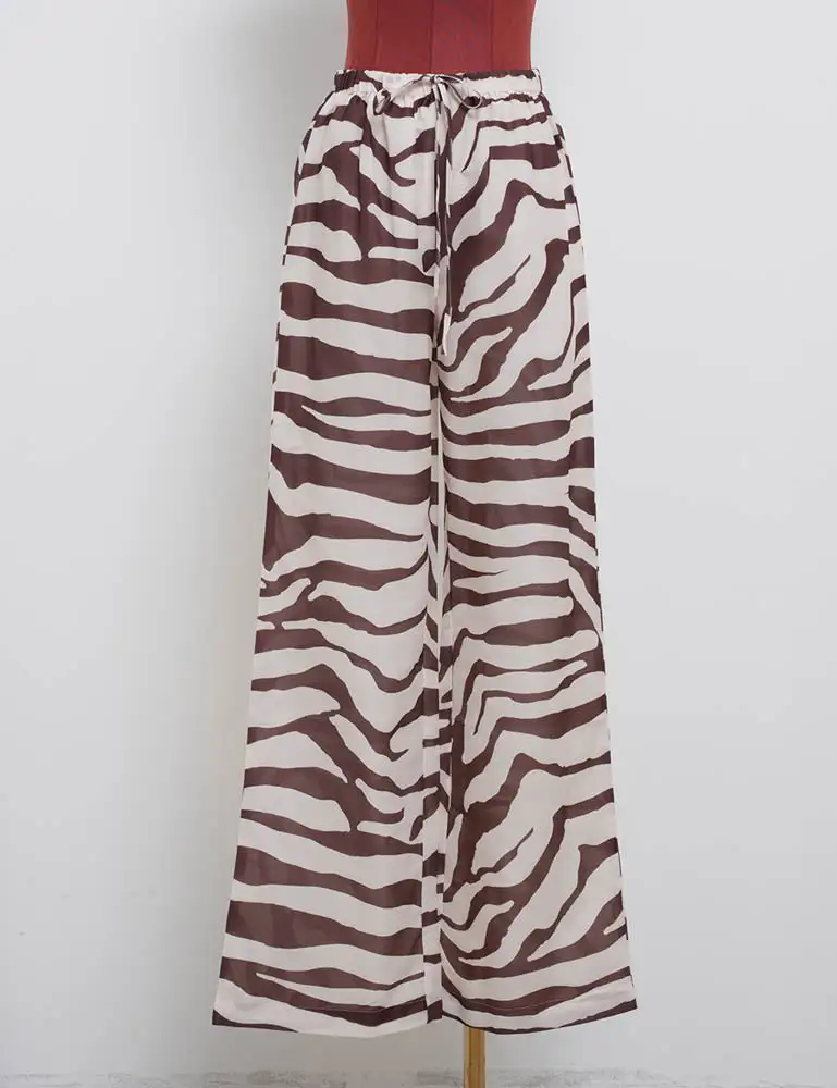 Zebra Print Elastic Waist Wide Leg Pants