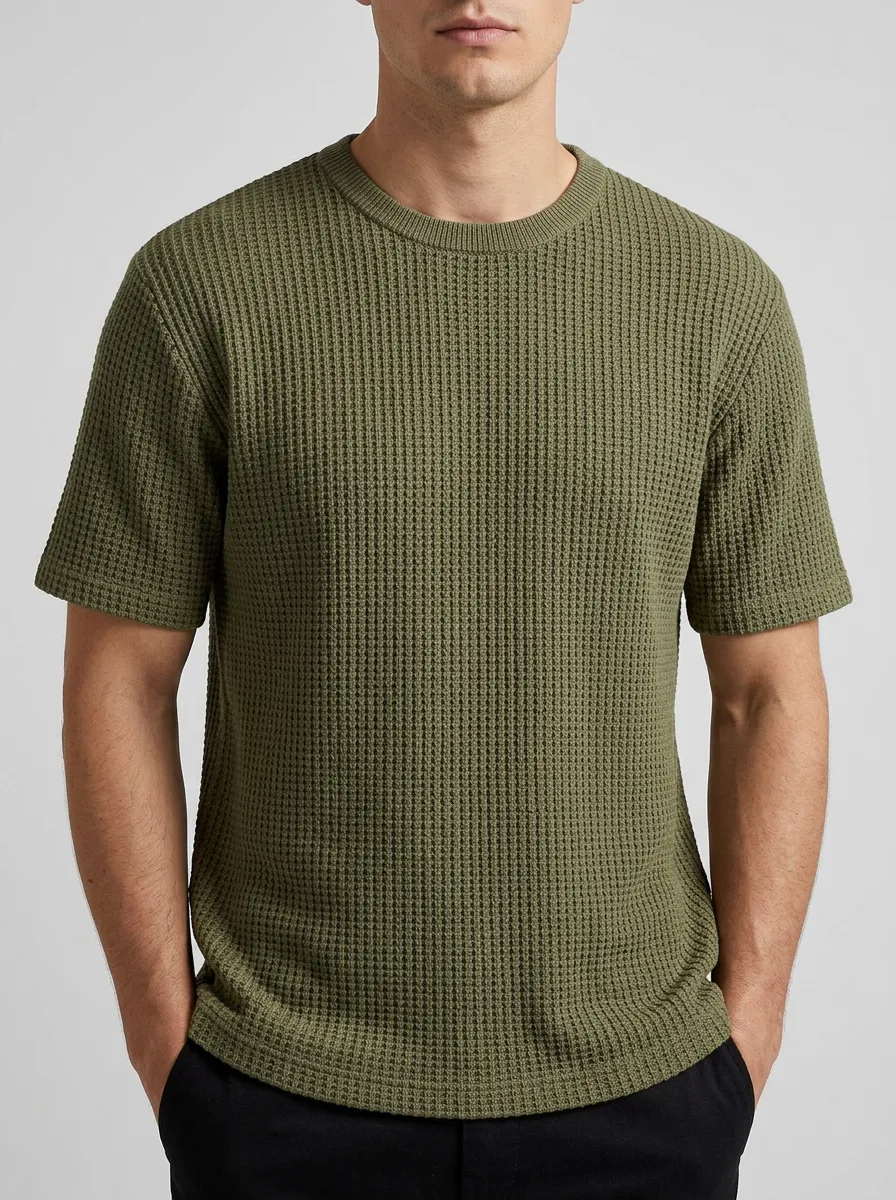 Men's Crew-Neck Waffle Knit T-Shirt