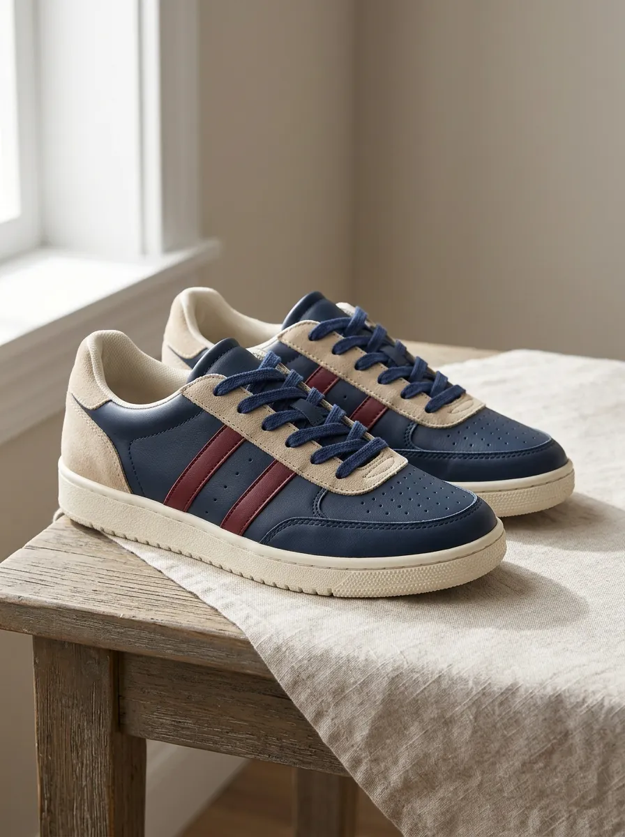 Women's Casual Retro Navy Beige Striped Printed Sneakers
