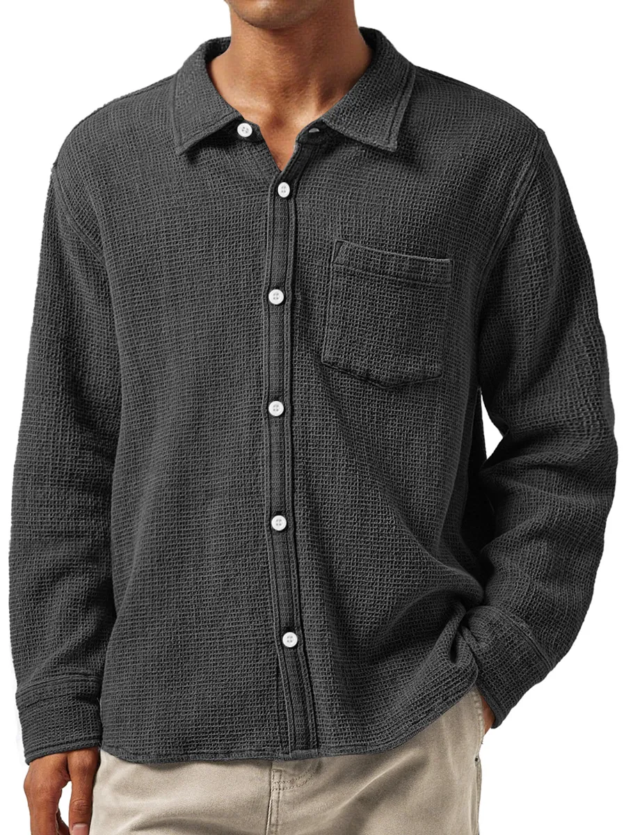 Layered Textured Knit Camp Collar Shirt